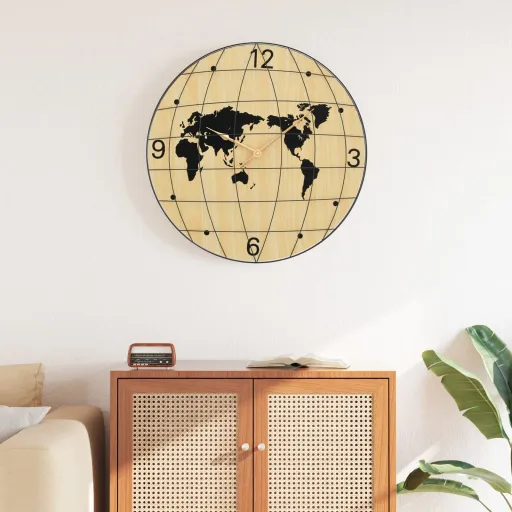 Reloj de Pared de Madera de Ingeniería Amarillo y Negro Ø50 cm
