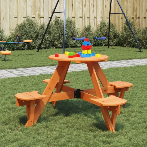 Mesa de Picnic Para 4 Niños Agujero Para Sombrilla Madera Abeto