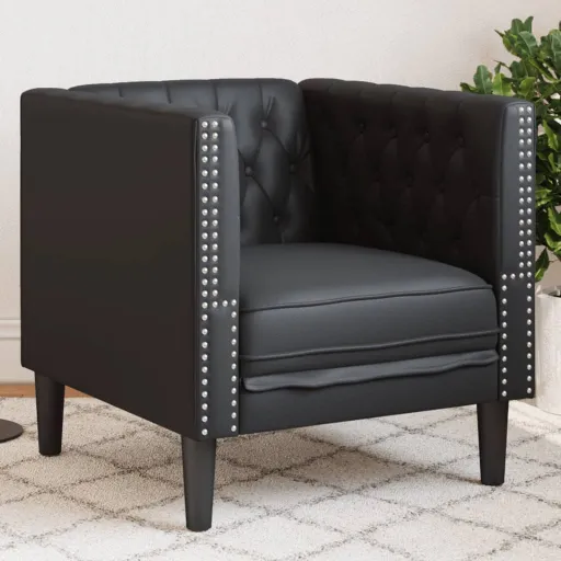 Sillón Chesterfield de Cuero Artificial Negro
