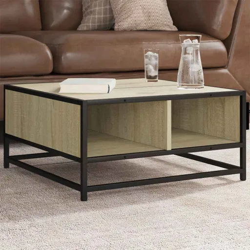 Mesa de Centro Madera y Metal Roble Sonoma 60,5x60,5x30 cm