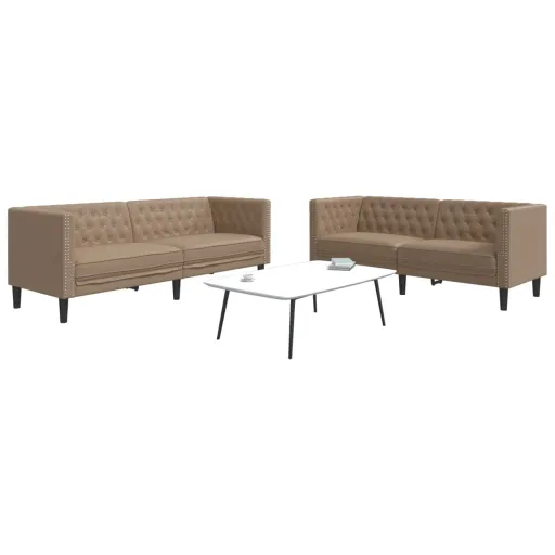 Juego de Sofás Chesterfield 2 Piezas Cuero Sintético Capuchino