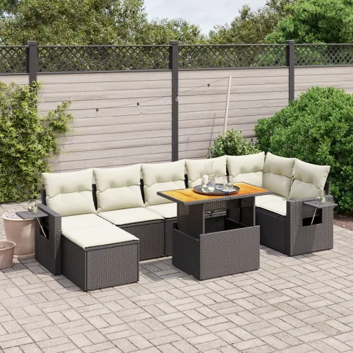 Set de Sofás de Jardín 8 Piezas y Cojines Ratán Sintético Negro
