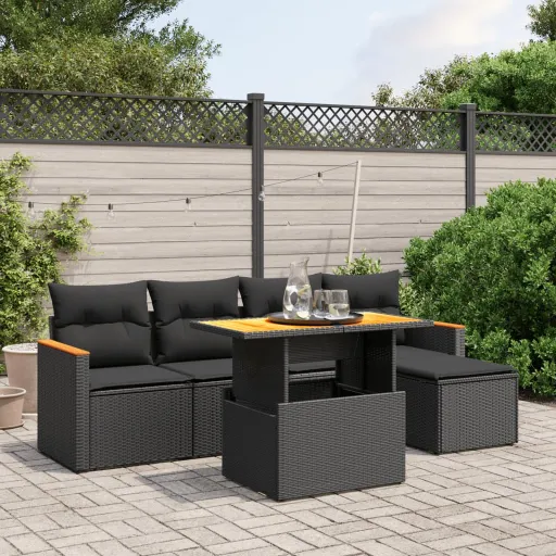 Set de Sofás de Jardín 6 Piezas y Cojines Ratán Sintético Negro