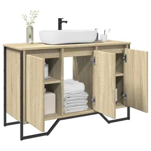 Armario Lavabo Baño Madera Ingeniería Roble Sonoma 91x35x60 cm