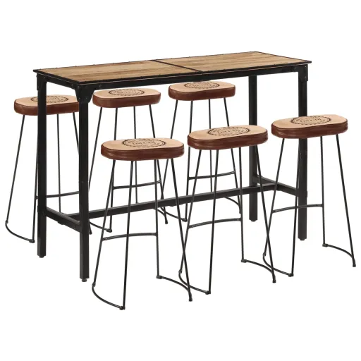Set Mesa Alta y Taburetes 7 Pzas Madera Maciza Mango y Metal