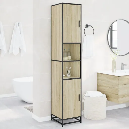 Armario de Baño Madera y Metal Roble Sonoma 35x37,5x188,5 cm