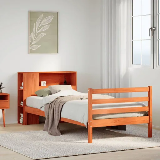 Cama Con Estantería Sin Colchón Madera Maciza Marrón 75x190 cm