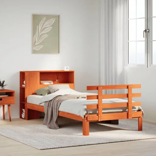 Cama Con Estantería Sin Colchón Madera Maciza Marrón 100x200 cm