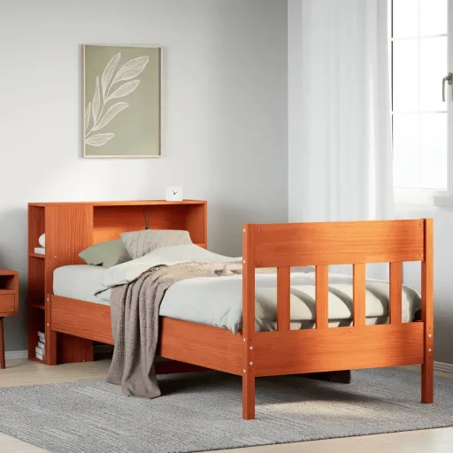 Cama Con Estantería Sin Colchón Madera Maciza Marrón 75x190 cm