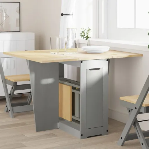Mesa de Comedor Plegable Mariposa Corona Madera Maciza Gris