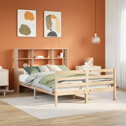 Cama Con Estantería Sin Colchón Madera Maciza de Pino 150x200cm