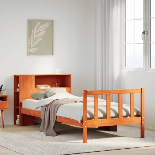 Cama Con Estantería Sin Colchón Madera Maciza Marrón 75x190 cm