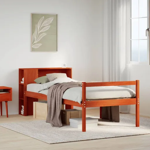 Cama Con Estantería Sin Colchón Madera Maciza Marrón 75x190 cm