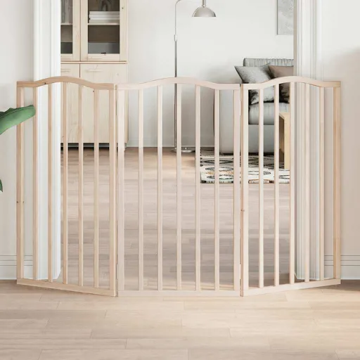 Puerta Para Perros Plegable 3 Paneles Madera de Álamo 150 cm