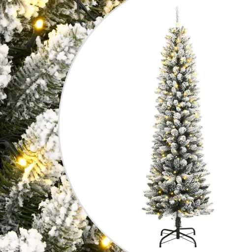 Árbol de Navidad Artificial Con 300 LEDs y Nieve Flocada 210 cm