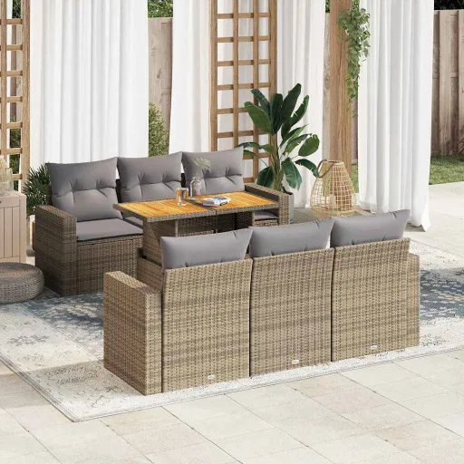 Set Sofás de Jardín 7 Piezas y Cojines Ratán Sintético Beige
