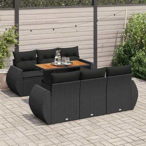 Set de Sofás de Jardín 7 Pzas Con Cojines Ratán Sintético Negro