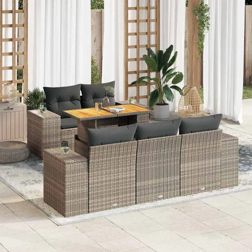Set de Muebles de Jardín 6 Pzas y Cojines Ratán Sintético Gris