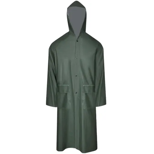 Chubasquero Impermeable Largo Con Capucha Talla XL Verde