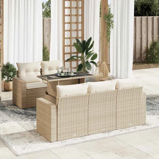 Juego de Sofás Jardín Con Cojines 6 Pzas Ratán Sintético Beige