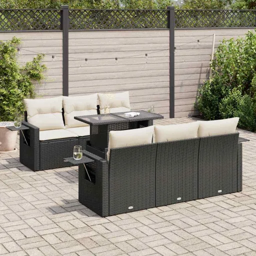 Set de Sofás de Jardín 7 Pzas Con Cojines Ratán Sintético Negro