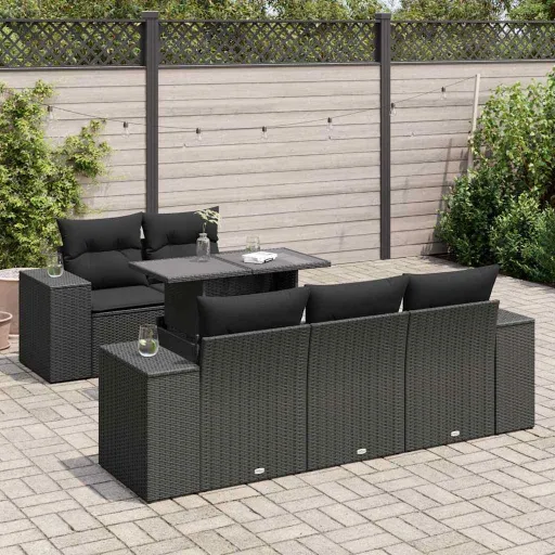 Set de Sofás de Jardín 6 Piezas y Cojines Ratán Sintético Negro