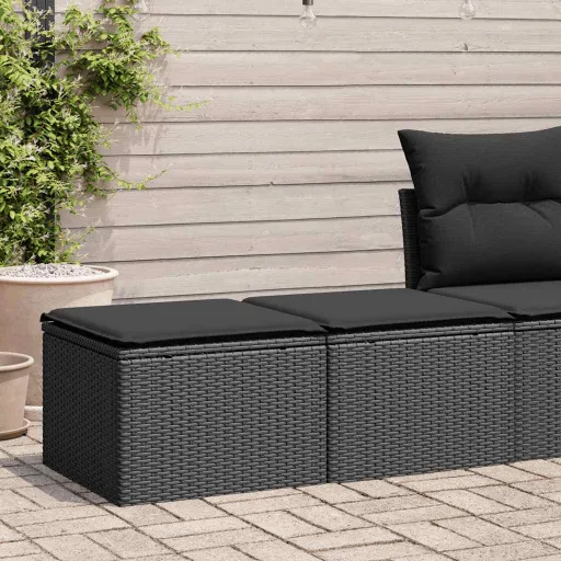 Set Sofás Jardín y Cojines 2 Pzas Ratán Sintético Acacia Negro