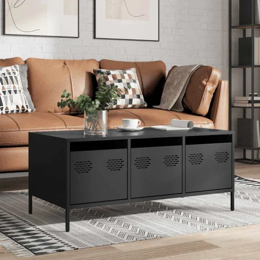 Mesa de Centro Acero Laminado en Frío Negro 101,5x50x43,5 cm