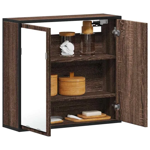 Armario Con Espejo Baño Madera Marrón Roble 65x20x60 cm