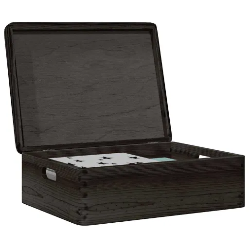Caja de Madera Tapa y Asas Madera Maciza Pino Negra 40x30x13 cm