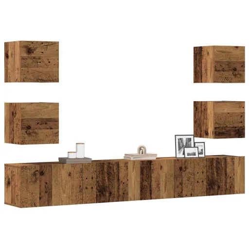 Muebles de TV de Pared 6 Uds Madera Vieja Madera de Ingeniería