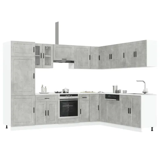 Mueble Cocina Porto Gris Hormigón 14 Pzas Madera Contrachapada