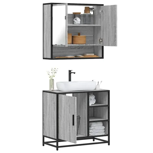 Set de Muebles de Baño 2 Pzas Madera Contrachapada Gris Sonoma