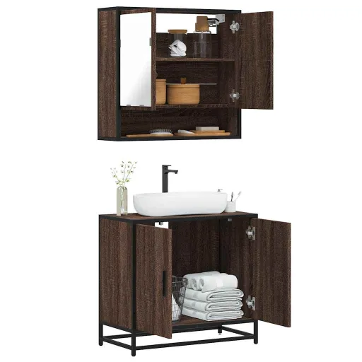 Set de Muebles Baño 2 Pzas Madera Contrachapada Marrón Roble
