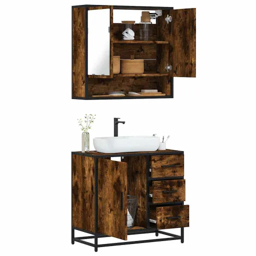 Set de Muebles Baño 2 Pzas Madera Contrachapada Roble Ahumado
