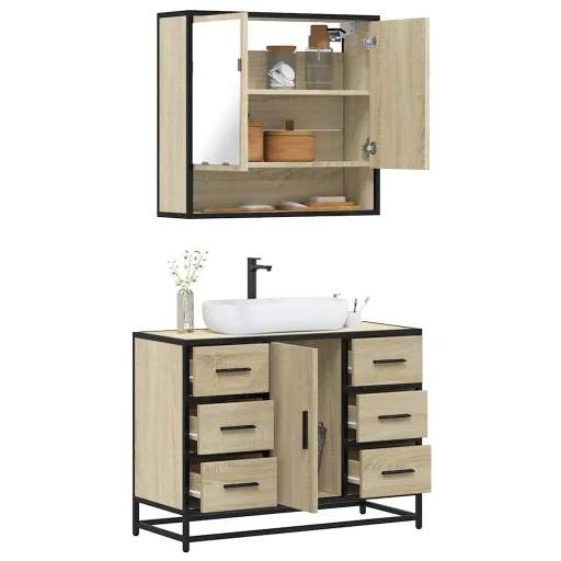 Set de Muebles de Baño 2 Pzas Madera Contrachapada Roble Sonoma