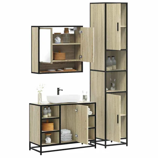 Set de Muebles de Baño 3 Pzas Madera Contrachapada Roble Sonoma
