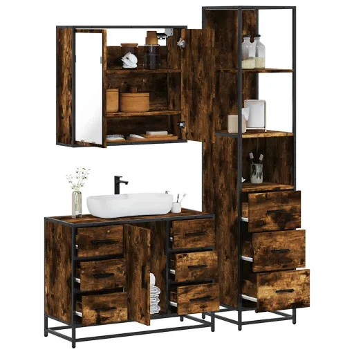 Set de Muebles Baño 3 Pzas Madera Contrachapada Roble Ahumado