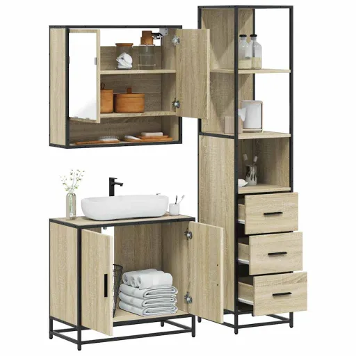 Set de Muebles de Baño 3 Pzas Madera Contrachapada Roble Sonoma
