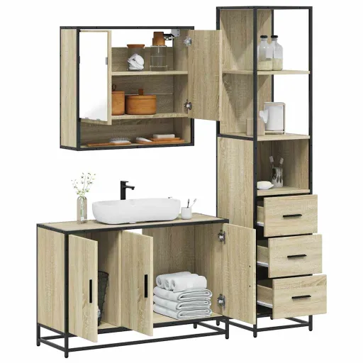 Set de Muebles de Baño 3 Pzas Madera Contrachapada Roble Sonoma