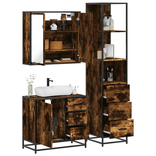 Set de Muebles Baño 3 Pzas Madera Contrachapada Roble Ahumado