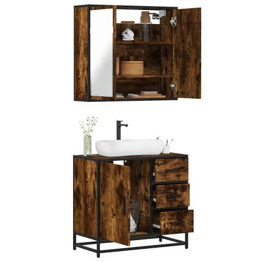 Set de Muebles Baño 2 Pzas Madera Contrachapada Roble Ahumado