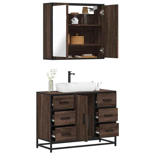 Set de Muebles Baño 2 Pzas Madera Contrachapada Marrón Roble