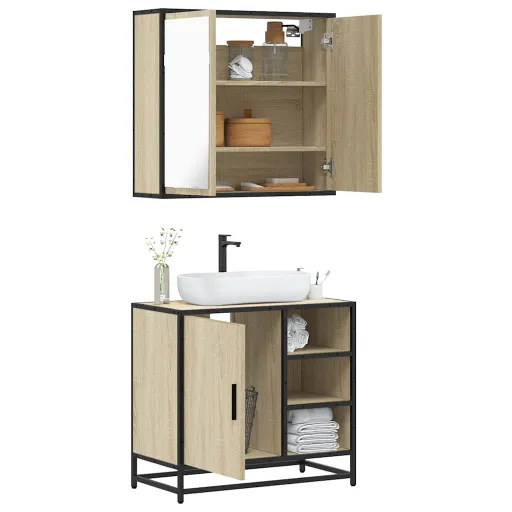 Set de Muebles de Baño 2 Pzas Madera Contrachapada Roble Sonoma