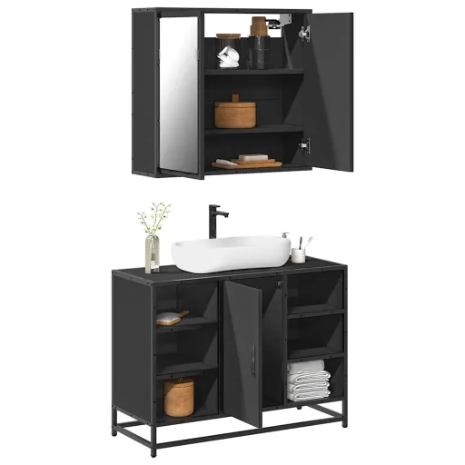 Juego de Muebles de Baño 2 Pzas Madera Contrachapada Negro