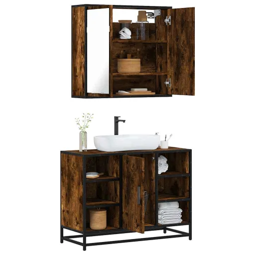 Set de Muebles Baño 2 Pzas Madera Contrachapada Roble Ahumado