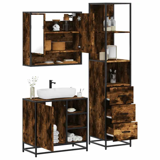 Set de Muebles Baño 3 Pzas Madera Contrachapada Roble Ahumado