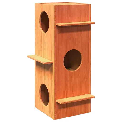 Casa Para Gatos Cera Marrón 43x43x90 cm Madera Maciza Pino