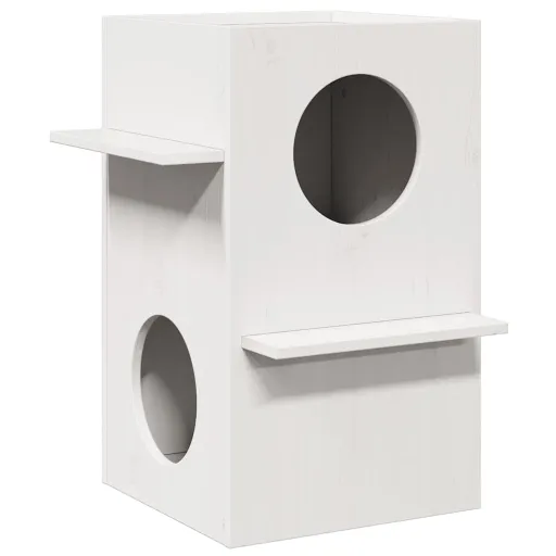 Casa Para Gatos Madera Maciza Pino Blanca 43x43x60 cm