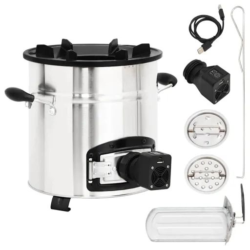 Cocina Leña Ventilador USB Acero Inoxidable Plata 35,5x26x28 cm